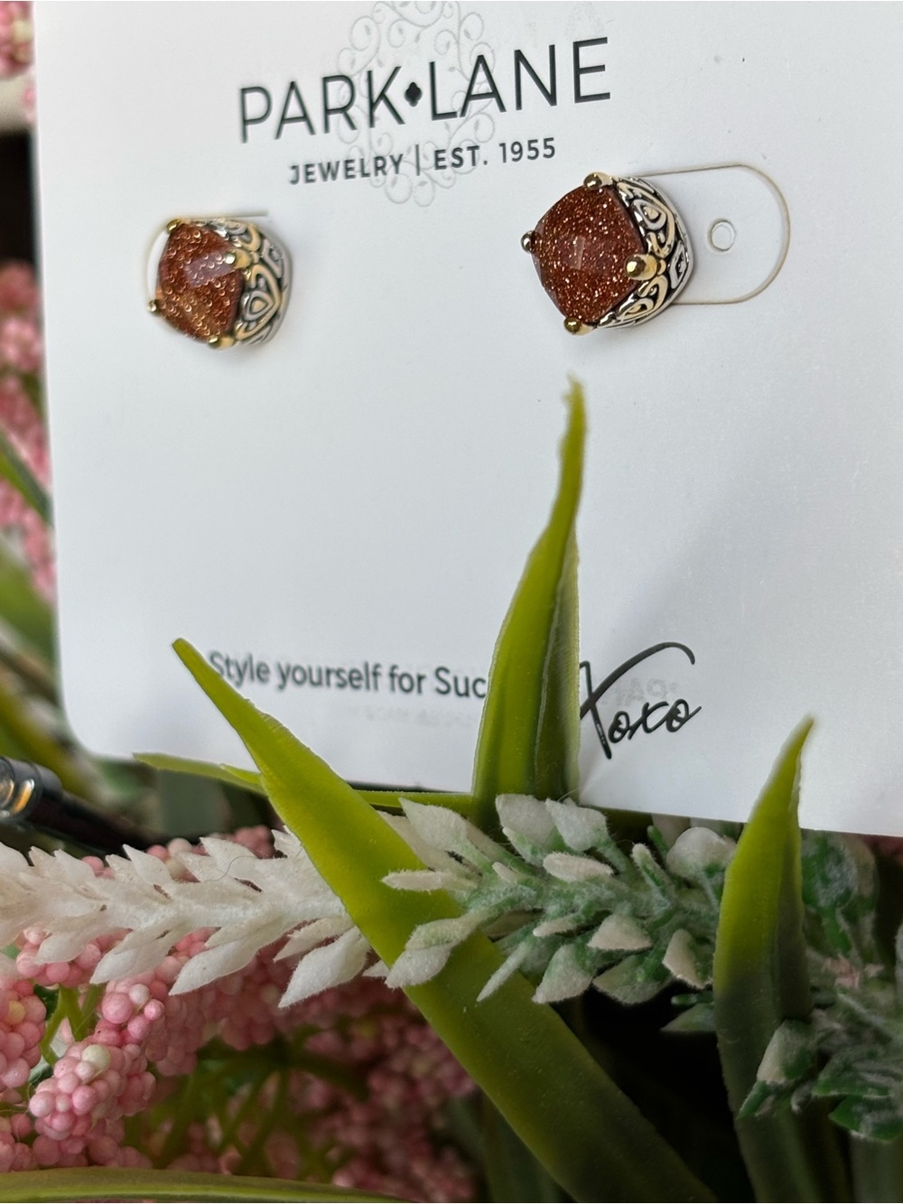 Park Lane Limited Edition Caramel Baby Stud Earrings in Silver-and-Gold Setting - Picture 3 of 7